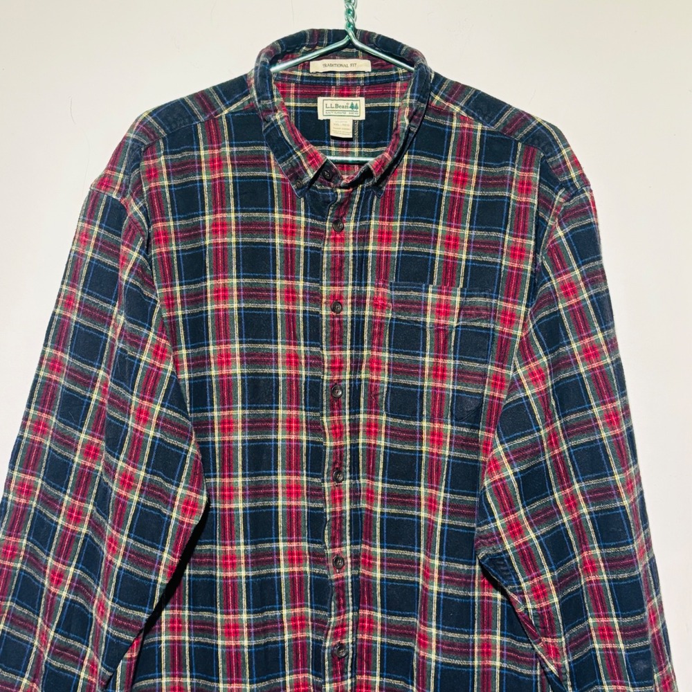 L.L.Bean Scotch Plaid Flannel Button‎ Down Red/Green/Black Men's Shirt Size XXL - Picture 3 of 7